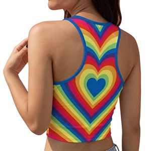Top corto tipo halter con estampado de corazones arcoíris para mujer, top informal de punto transpirable - Product Image 4