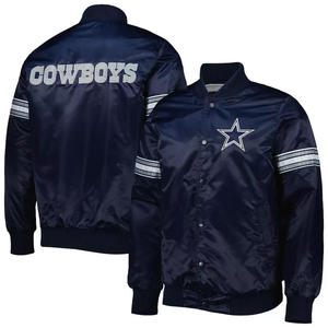 Custom Navy Blue Satin Varsity <b>Jacket</b> Men <b>Star</b> Logo Bomber <b>Jacket</b> Wholesale Letterman Baseball Uniform Sportswear - Product Image 1