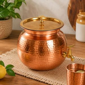 Distributeur d'eau en cuivre martelé authentique avec robinet et couvercle en laiton, 12x10 pouces, style vintage, pour usage domestique - Product Image 1