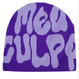 Jacquard Knitted Beanie Design Custom Women Men Winter Beanie Hat Warm Jacquard Logo Knitted Skull Cap Beanie - Product Image 1