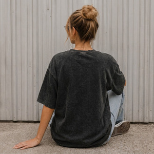 T-shirt décontracté pour femme, coupe oversize, col rond, épaules tombantes, manches mi-longues, en tissu tricoté respirant, imprimé par transfert thermique, 280g - Product Image 5