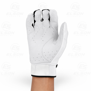SOSH4 White Leather Batting Gloves Ambidextrous Padded Breathable <b>Hook</b> and Loop Closure Unisex Adult <b>Outdoor</b> Sports Training - Product Image 4