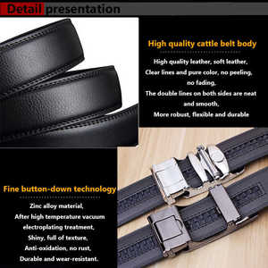 Ceinture automatique en cuir véritable noir, boucle géométrique solide en cuir de vachette, moulage monobloc formel, durable, largeur 1 3/8 pouces - Product Image 2