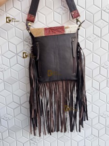 Wholesale Fashionable Real Cowhide Fur Hand <b>Tooled</b> <b>Leather</b> Sling Bag Carving Bohemian Bags Hot Selling Bags for Women Multi Uses - Product Image 4