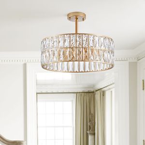 Moderno a 6 luci Tamburi di cristallo con cornice in metallo dorato per soggiorno lampadari per sala da pranzo luci a sospensione - Product Image 4