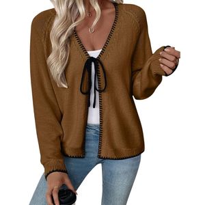 Cárdigan de lana personalizado para mujer, azul marino, de punto grueso, largo, con frente abierto, estilo suéter holgado, abrigo de invierno para mujer - Product Image 4
