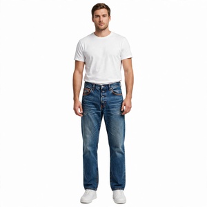 Jean en denim délavé bleu clair gris vintage pour homme, taille haute, coupe large, poches décontractées, le plus vendu, de BD - Product Image 5