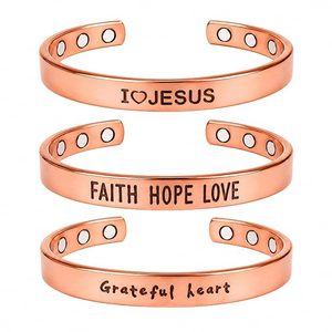 Juego de 3 Pulseras Terapéuticas de Cobre Rosa con Múltiples Imanes, Grabado con Mensajes Inspiradores y Motto Bíblico - Product Image 5