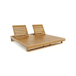 Chaise longue double en teck pour patio, lit de jour extérieur, mobilier de piscine avec dossiers réglables - Product Image 2