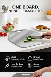 Tabla de cortar de acero inoxidable con mango, tabla de cortar antiadherente para cocina, tabla de cortar de acero. - Product Image 3