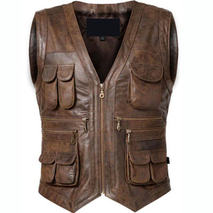 Gilet de moto en cuir de vachette ciré marron de haute qualité pour homme, gilet d'hiver uni décontracté, écologique, imperméable et à séchage rapide - Product Image 1
