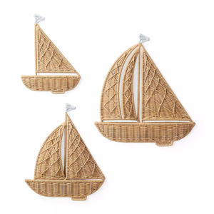 Delicate Rattan Sailboat <b>Wall</b> Decor Woven Nautical Nursery Decoration Coastal Hanging Accent Perfect For Kids Room Styling - Product Image 3