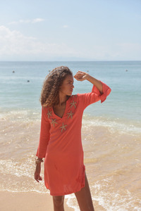 Traditional Bohemian Embroidered Summer <b>Beach</b> <b>Tunic</b> One-piece V-neck High Cut Bottom Polyester/Rayon Printed Pattern Sun Dress - Product Image 4