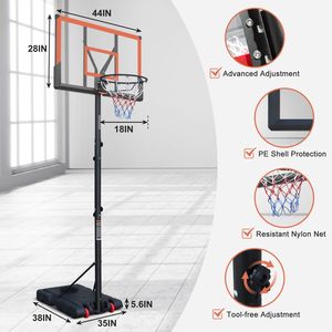 Aro de Baloncesto Portátil Ajustable en Altura de 5.73 m (10 pies) con Tablero de 44 Pulgadas y Soporte, Equipo de Cancha Apto para Interiores/Exteriores - Product Image 5