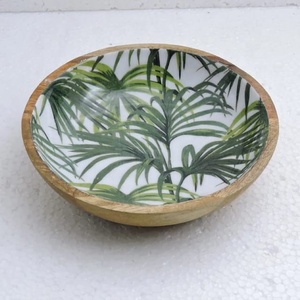 Bol et saladier en bois de mangue imprimé bleu de couleur naturelle, vente en gros, petit bol créatif noir de luxe, espace quantité minimaliste - Product Image 3