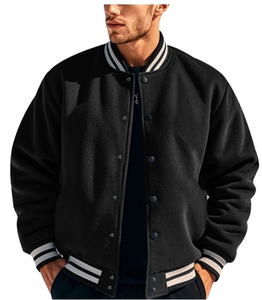 Chaqueta Varsity Azul para Hombre, Estilo Casual, Color Sólido, Cuello Camisero, Poliéster y Algodón, Chaqueta de Béisbol, Temporada de Otoño, Corte Regular - Product Image 3