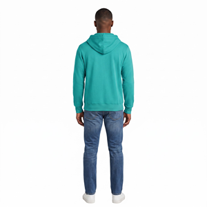 Sweat à capuche unisexe en molleton non doublé 100% coton, coupe classique, couleur turquoise, avec poches zippées - Product Image 2