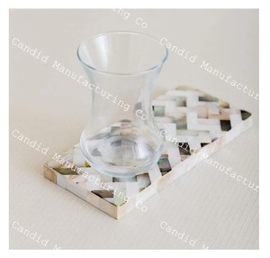 Wooden Inlay <b>Mother</b> of Pearl Serving Tray Rectangle Glass Coaster Plate for Home Kitchen Dining - Product Image 3