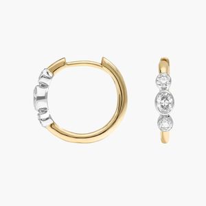 Pendientes de Aro con Diamantes de Dos Tonos Alternados, con Diamantes Cultivados en Laboratorio de Corte Redondo y Ovalado en Oro Blanco y Amarillo - Product Image 3