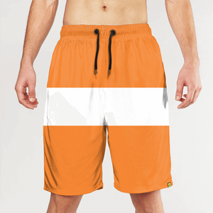 Shorts de Baño para Hombre, a Rayas Blancas y Naranjas, de Secado Rápido, con Cordón Ajustable, Casuales, de Longitud Corta, Cintura Media, Poliéster - Product Image 1