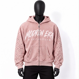 <b>sand</b> beige rhinestone zip up <b>hoodie</b> custom oem heavy weight fleece streetwear luxury graphic pullover apparel manufacturer maker - Product Image 6