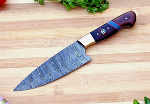 Custom OEM DIY Hand-Made Modern Damascus 13-inch Fixed Blade Utility <b>Kitchen</b> Chef <b>Knife</b> Bevel Edge Razor <b>Sharp</b> Blade Wood Handle - Product Image 6