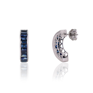 Modernos pendientes de aro en forma de C de plata de ley 925 con zafiro azul natural de corte octogonal, piedra de nacimiento de septiembre, para mujer. - Product Image 5