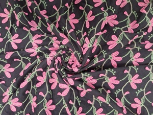 Tissu en coton noir de luxe avec broderie florale 3D rose – Textile respirant fait main pour robes féminines – Vente chaude - Product Image 6