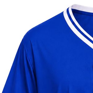 Maillot de baseball bleu roi pour femme avec écusson brodé, manches courtes, col en V boutonné, bordure blanche, tenue de sport décontractée pour équipe - Product Image 5