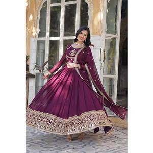 Livewear <b>Red</b> Designer Evening Gown with <b>Sequins</b> Embroidery Size M Party Wear Look - Product Image 6