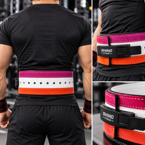 Ceinture de musculation ajustable en néoprène Rhino Fitness, soutien lombaire, protection professionnelle, rose, blanc, orange - Product Image 6