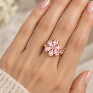 แหวนดอกไม้หกกลีบสีชมพูแฟนซี โรแมนติก ทองคำขาว 14K ประดับเพชรแล็บโกรว์ แหวนอัญมณีสั่งทำพิเศษ OEM - Product Image 3