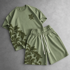 Lightning Embroidered Shirt <b>And</b> <b>Shorts</b> <b>Sets</b> Casual Apparel Summer Clothing Two Piece Coordinated <b>Tops</b> Weekend Looks Holiday Wear - Product Image 1