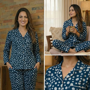 Ethnic Indigo Cotton Two Piece <b>Women</b> Sleep Clothing Artistic Handcrafted Lounge Apparel Supplier India - Product Image 3