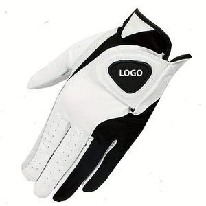 Gant de golf en cuir véritable blanc avec fermeture auto-agrippante noire pour main droite, unisexe - Product Image 1