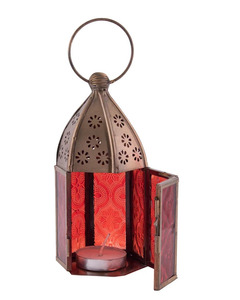 Nueva Linterna Metálica Hecha a Mano, de Vidrio Rojo Repujado, Decoración Navideña para el Hogar, Portavelas Resistente al Calor - Product Image 3