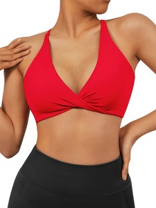 SUBN INTERNATIONAL Women's Green Twist <b>Halter</b> Sports <b>Bra</b> U-<b>NECK</b> T-line Straps High Support Yoga Fitness Wear Breathable - Product Image 1