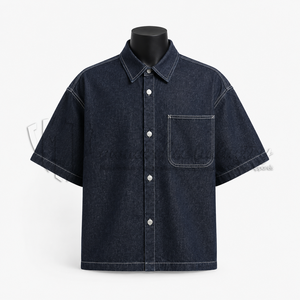Camisa de Manga Corta de Mezclilla Índigo Oscuro Premium Personalizada para Hombre, Fabricante de Ropa de Marca Privada OEM ODM - Product Image 1