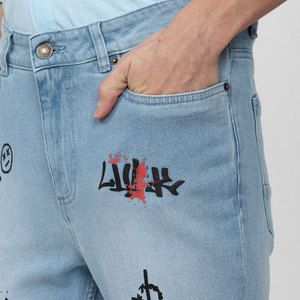 Jean droit taille mi-haute pour homme, en coton, couleur unie, grande taille, style décontracté, pantalon streetwear en denim - Product Image 6