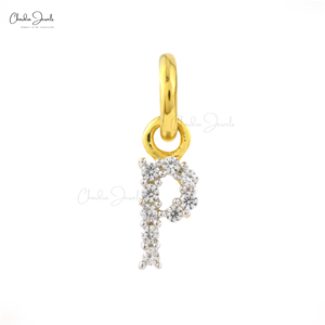 925 Sterling Silver P Initial Charm Pendant Natural 0.9MM Round Cut White Zircon High Polish Alphabet Pendant Wholesale Jewelry - Product Image 1
