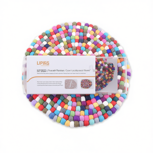 Tapis rond en feutre multicolore, décoration de table et accessoires - Product Image 2
