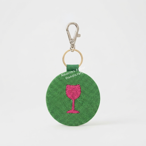 Breloque de sac de voiture en perles de rocaille vertes, motif de voiture brodé rond, multicolore, fait main, personnalisé, fournisseur en gros OEM ODM - Product Image 4