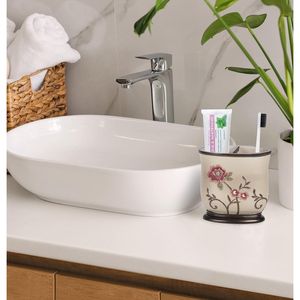 Set di Accessori da Bagno Moderno Classico Floreale Larrisa 4 Pezzi Include Dispenser Sapone, Bicchiere, Portaspazzolino, Portasapone per Uso Domestico - Product Image 6