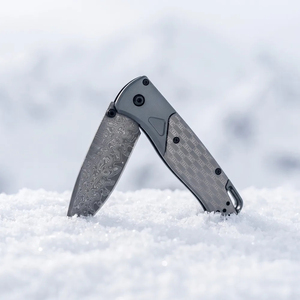 Damascus Pattern Folding Pocket Knife Anti Slip Aluminum Handle Outdoor Camping Utility Knife Portable Knife with Pock - Product Image 1