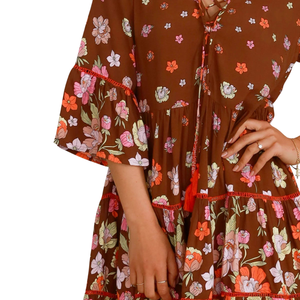 Robe courte à imprimé floral pour femme, robe à manches bouffantes - Product Image 5