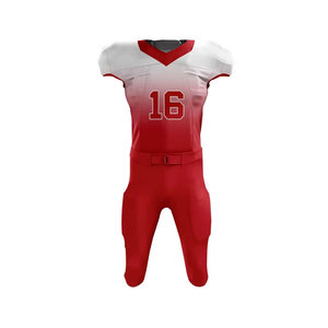 Customizable American Football Uniform Men's Sublimated Jersey Pants Moisture Wicking Fitted Set Red White V-Neck Sleeveless - Product Image 2