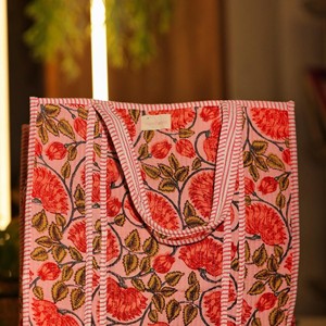 Floral Quilted Kantha Print Cotton Tote <b>Bag</b> with Contrast Handles Reusable Shopping Travel Shoulder Carry <b>Bag</b> - Product Image 3