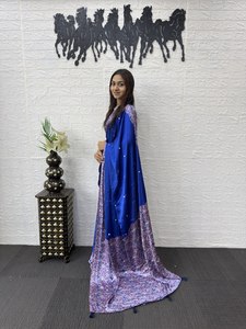 <b>Green</b> <b>Silk</b> Saree With Embroidery Traditional Women's Wear India Pakistan Wedding Engagement All Seasons - Product Image 6