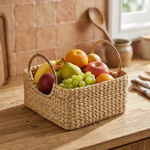 Cesta de Almacenamiento Hecha a Mano de Jacinto de Agua Natural con Asas para Guardar Frutas y Decoración del Hogar - Product Image 5