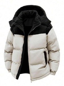 Chaqueta de plumón para hombre con bloques de color, cuello de pana y capucha, para invierno - Product Image 1